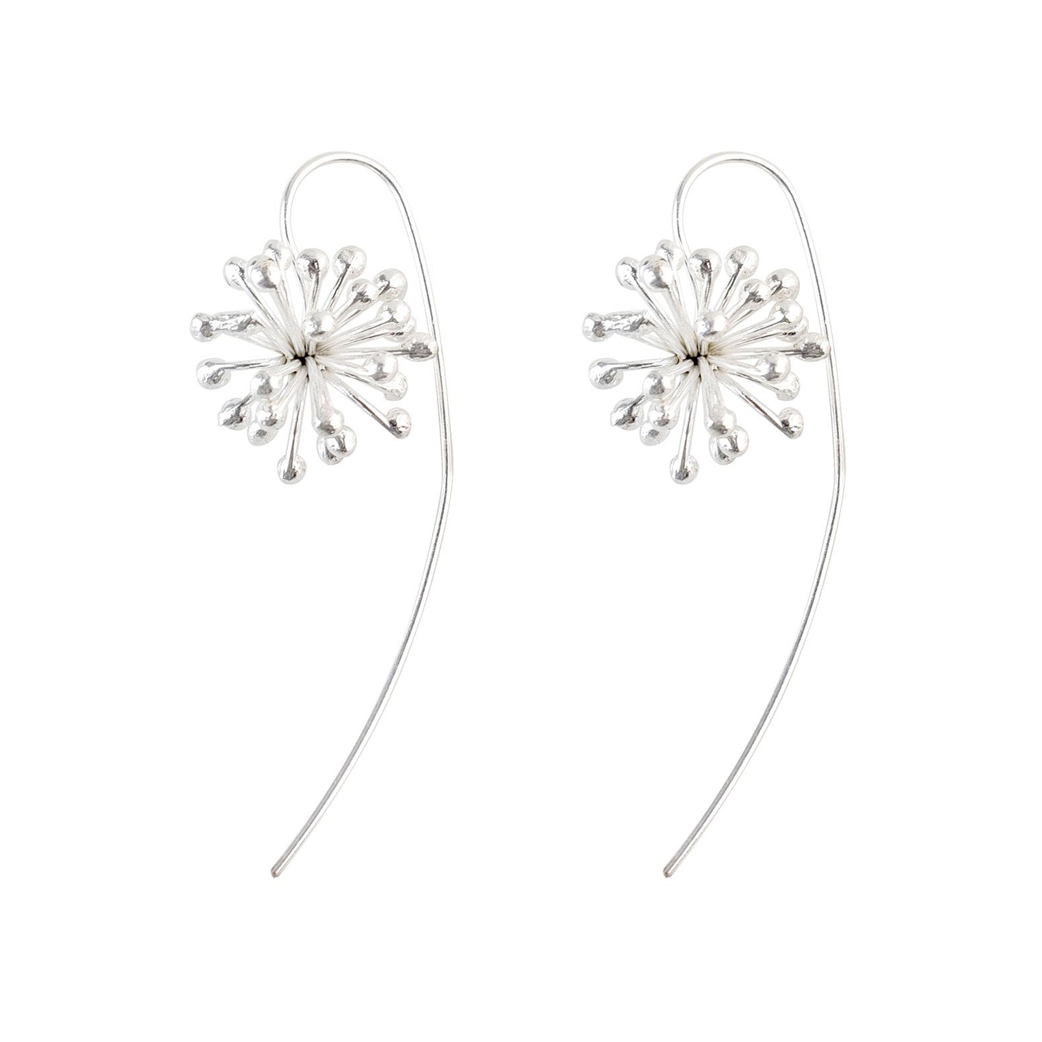 Silver Clover Flower with a Long Back Earrings
