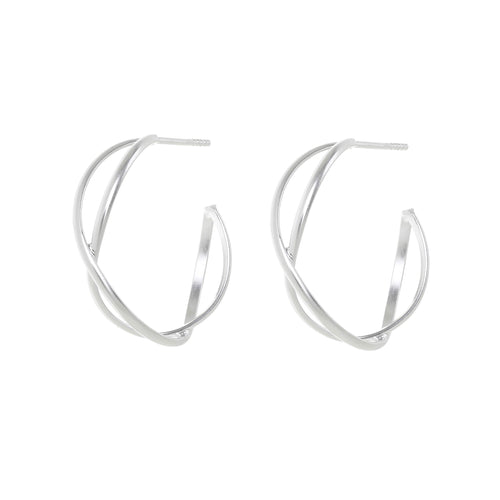 Silver Crossover Hoop Stud Earrings
