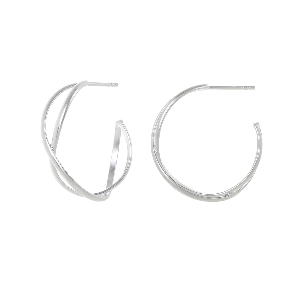Silver Crossover Hoop Stud Earrings