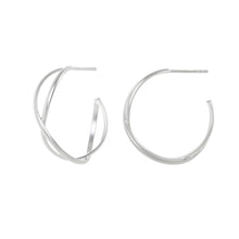 Load image into Gallery viewer, Silver Crossover Hoop Stud Earrings
