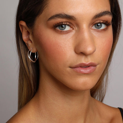 Silver Crossover Hoop Stud Earrings