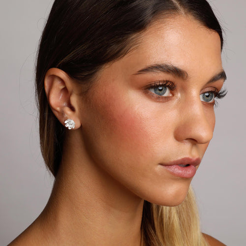 Silver Cup Shaped Flower Stud Earrings