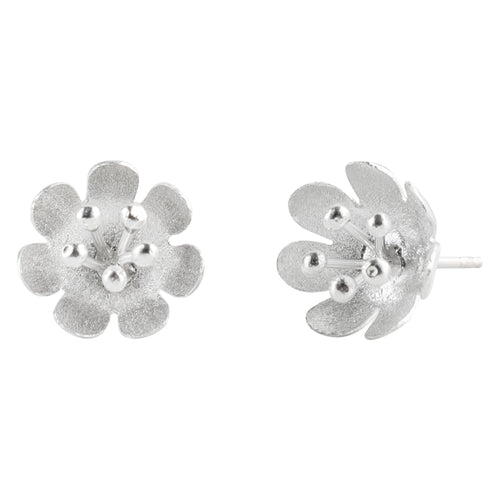 Silver Cup Shaped Flower Stud Earrings
