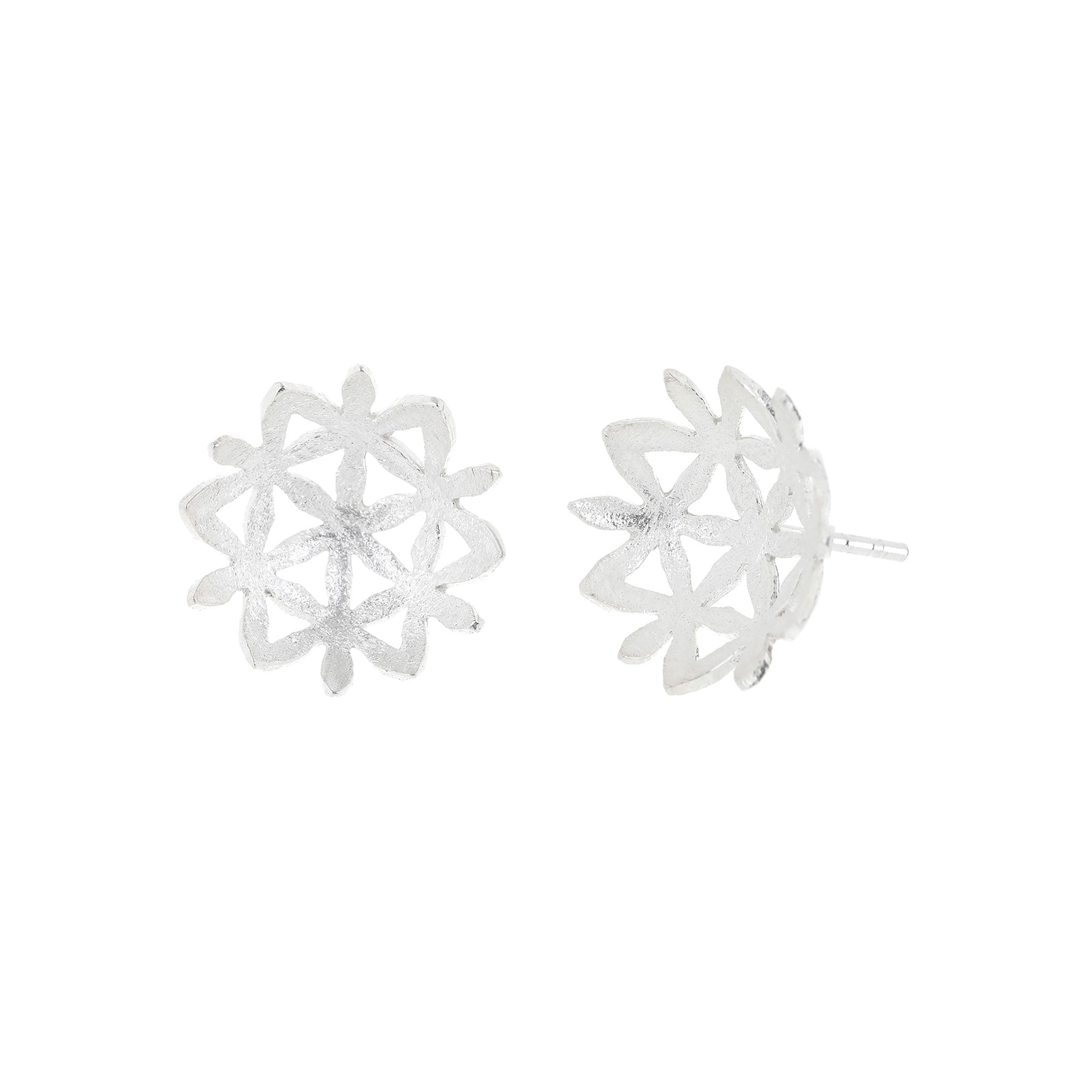 Silver Curved Flowers Stud Earrings