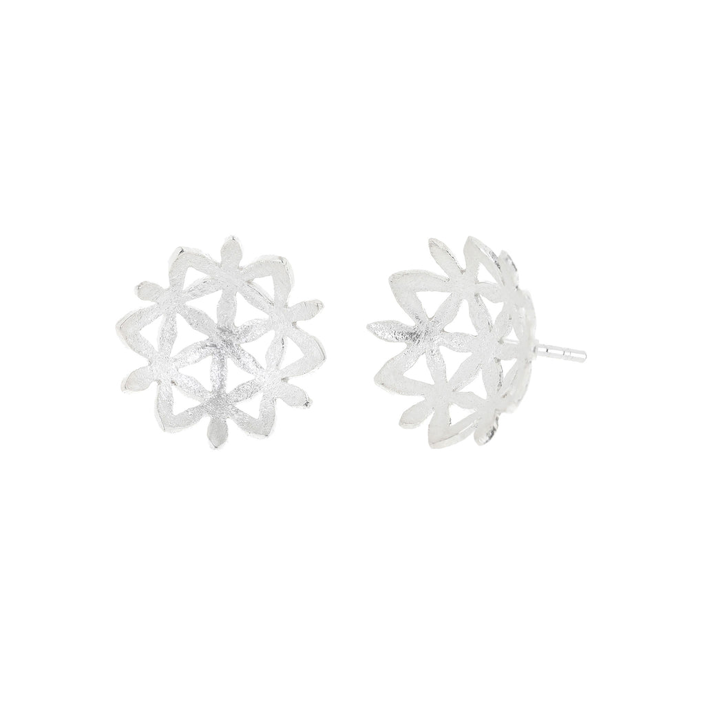Silver Curved Flowers Stud Earrings
