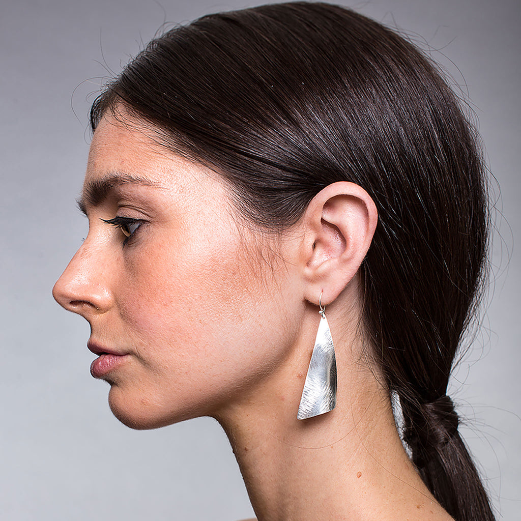 Silver Curved Leaf Earrings