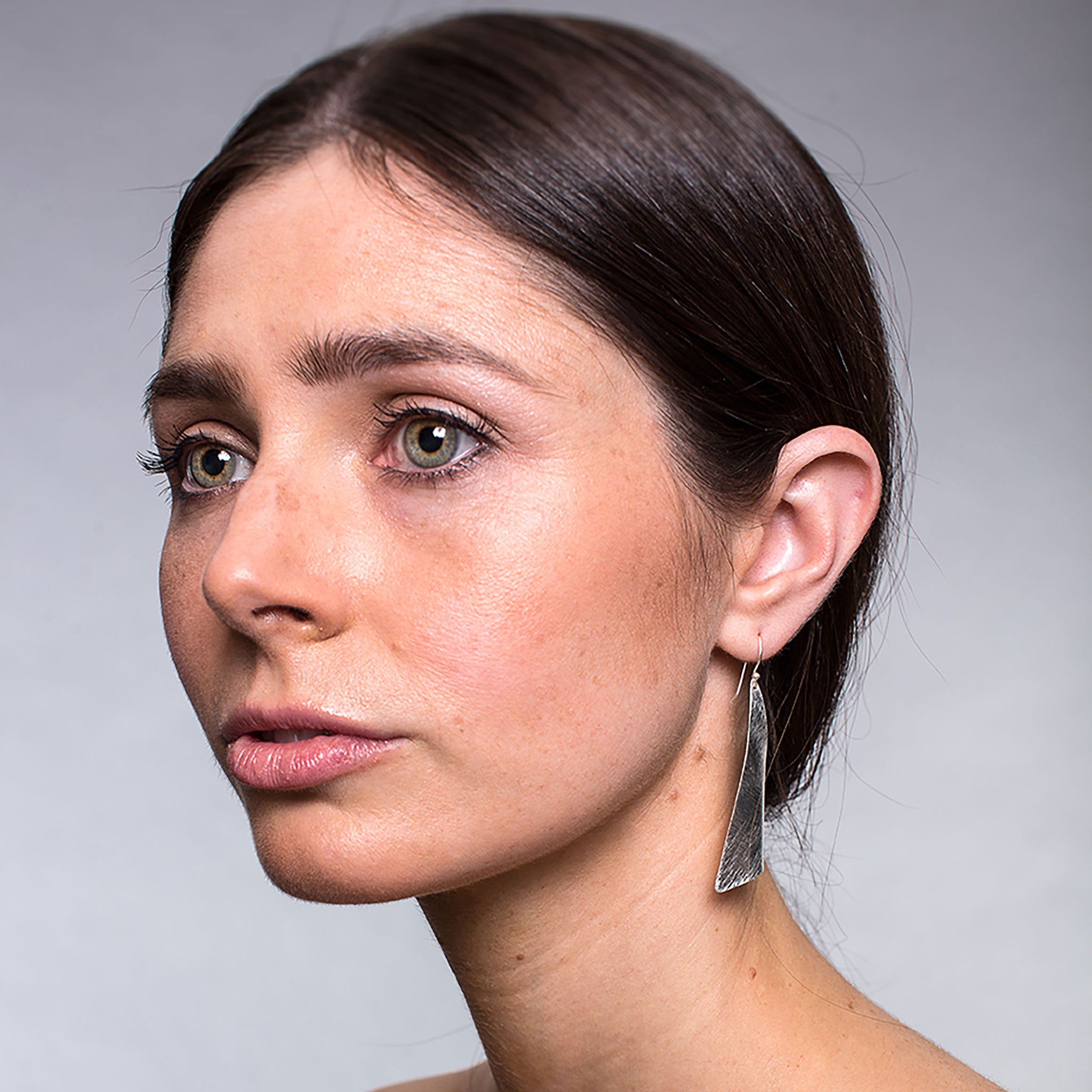 Silver Curved Leaf Earrings