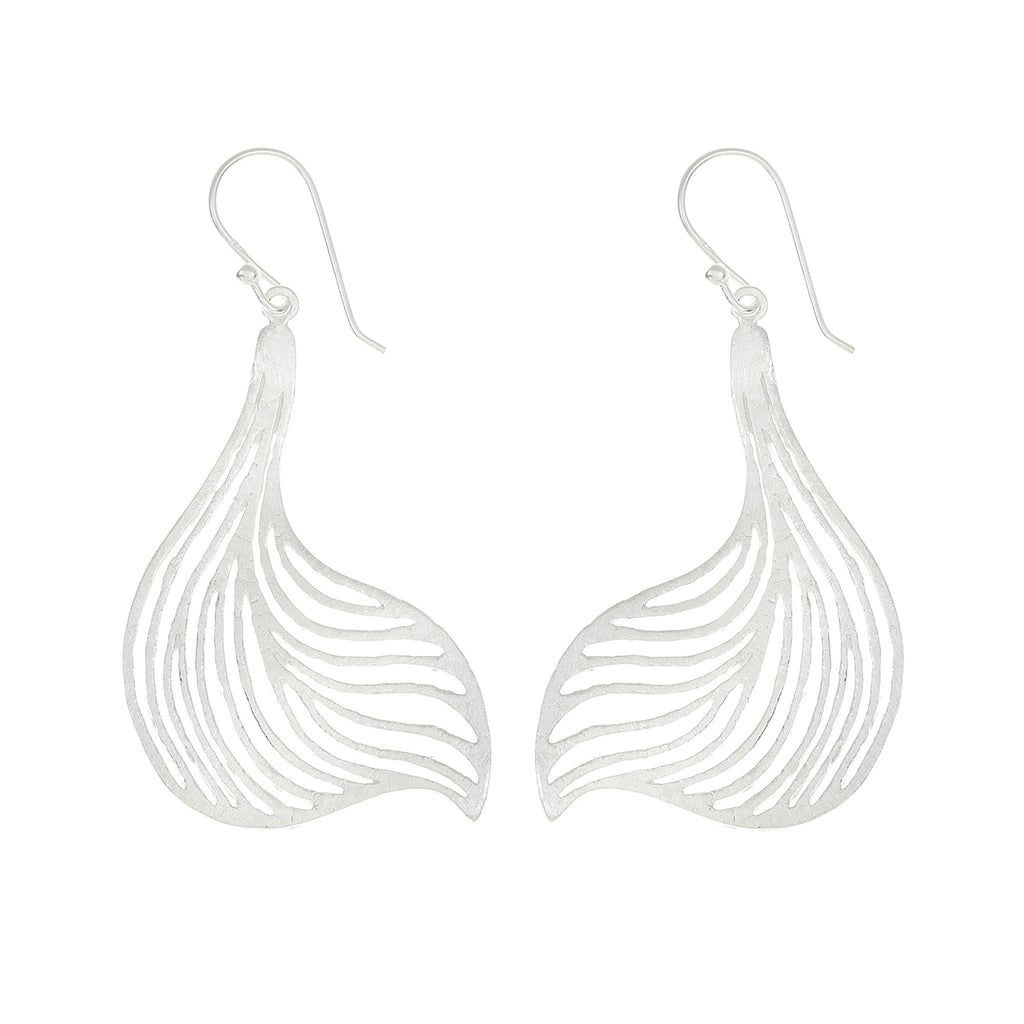 Silver Curved Skeleton Leaf Earrings
