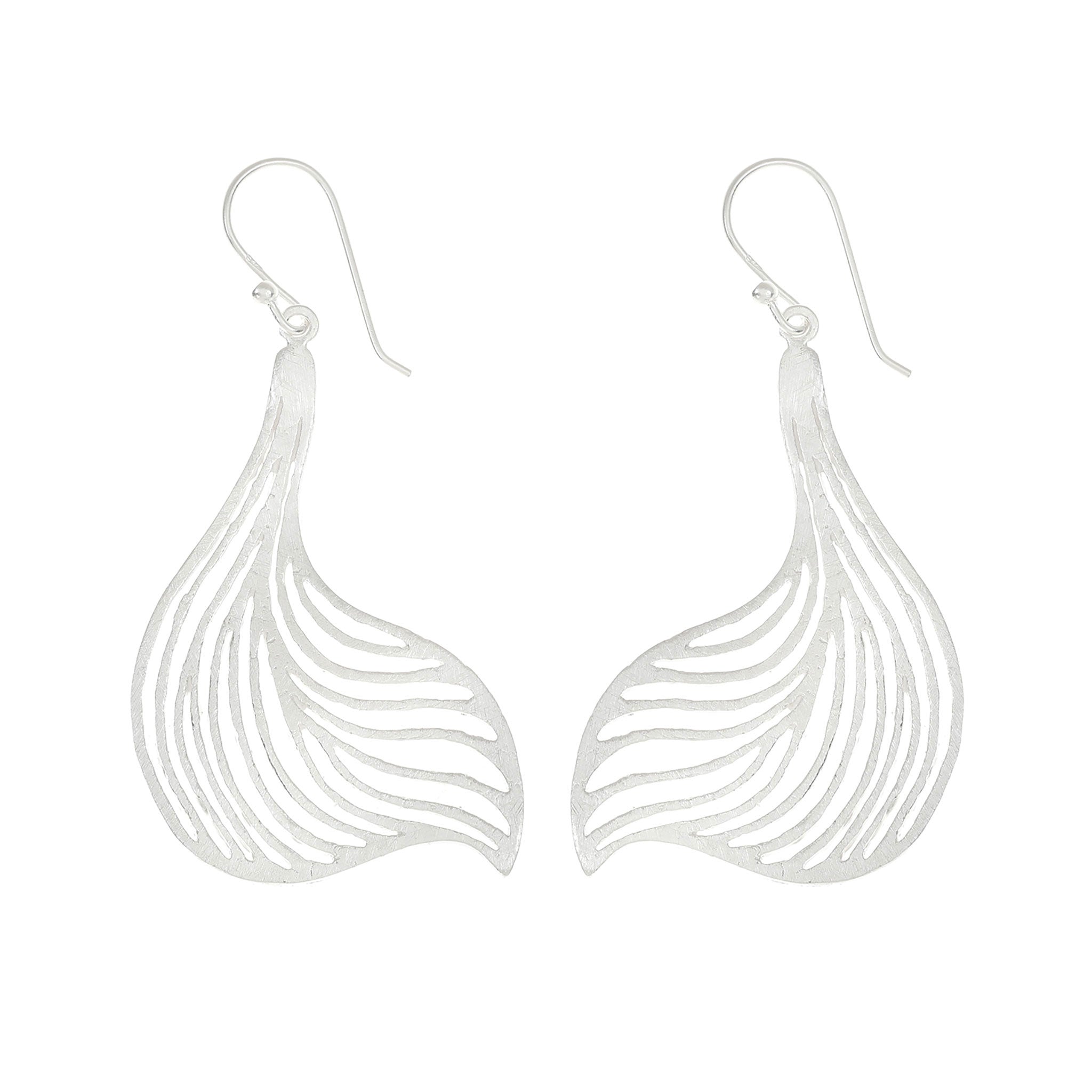 Silver Curved Skeleton Leaf Earrings