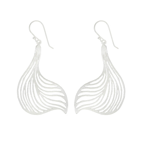 Silver Curved Skeleton Leaf Earrings