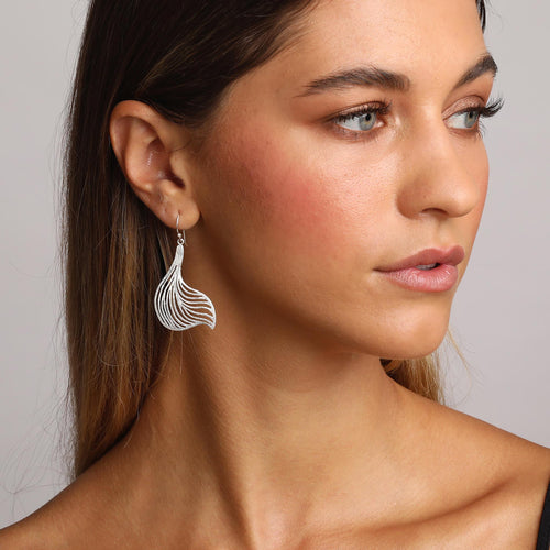 Silver Curved Skeleton Leaf Earrings