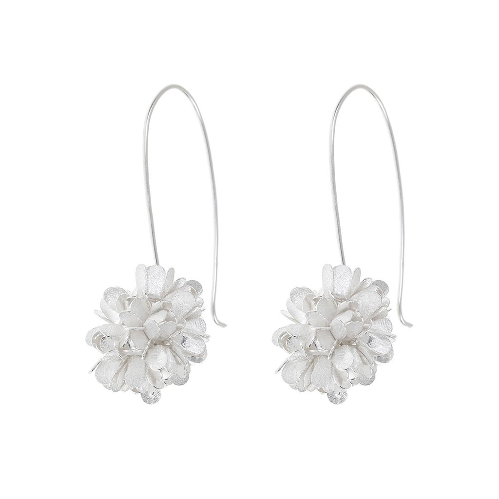 Silver Dahlia Dangling Flower Earrings