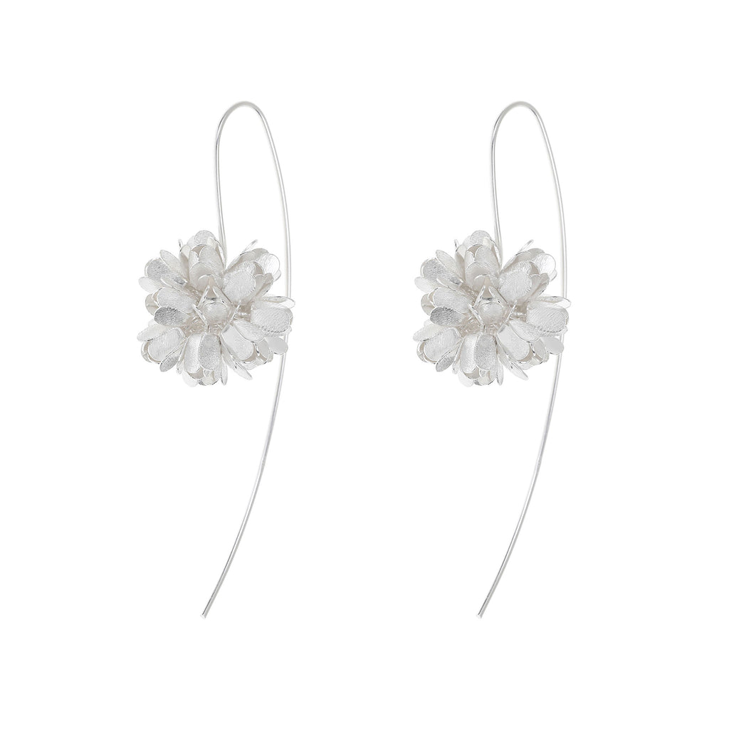 Silver Dahlia Flower Earrings