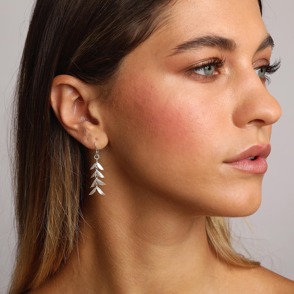 Silver Dangling Leaves Earrings