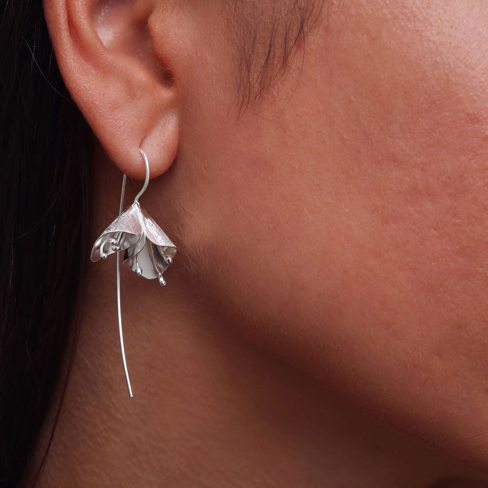 Silver Double Flower Earrings