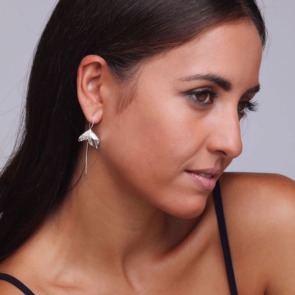 Silver Double Flower Earrings