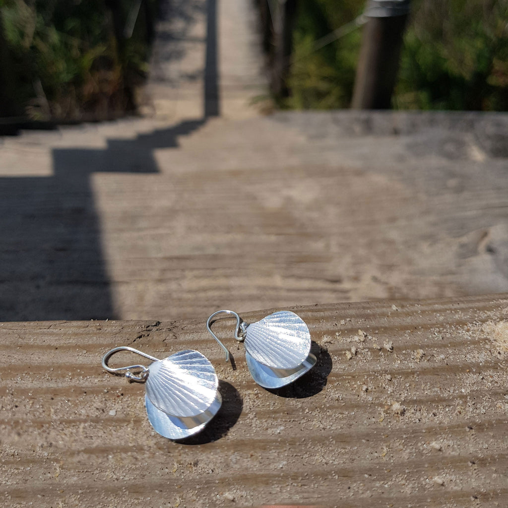 Silver Double Shell Earrings