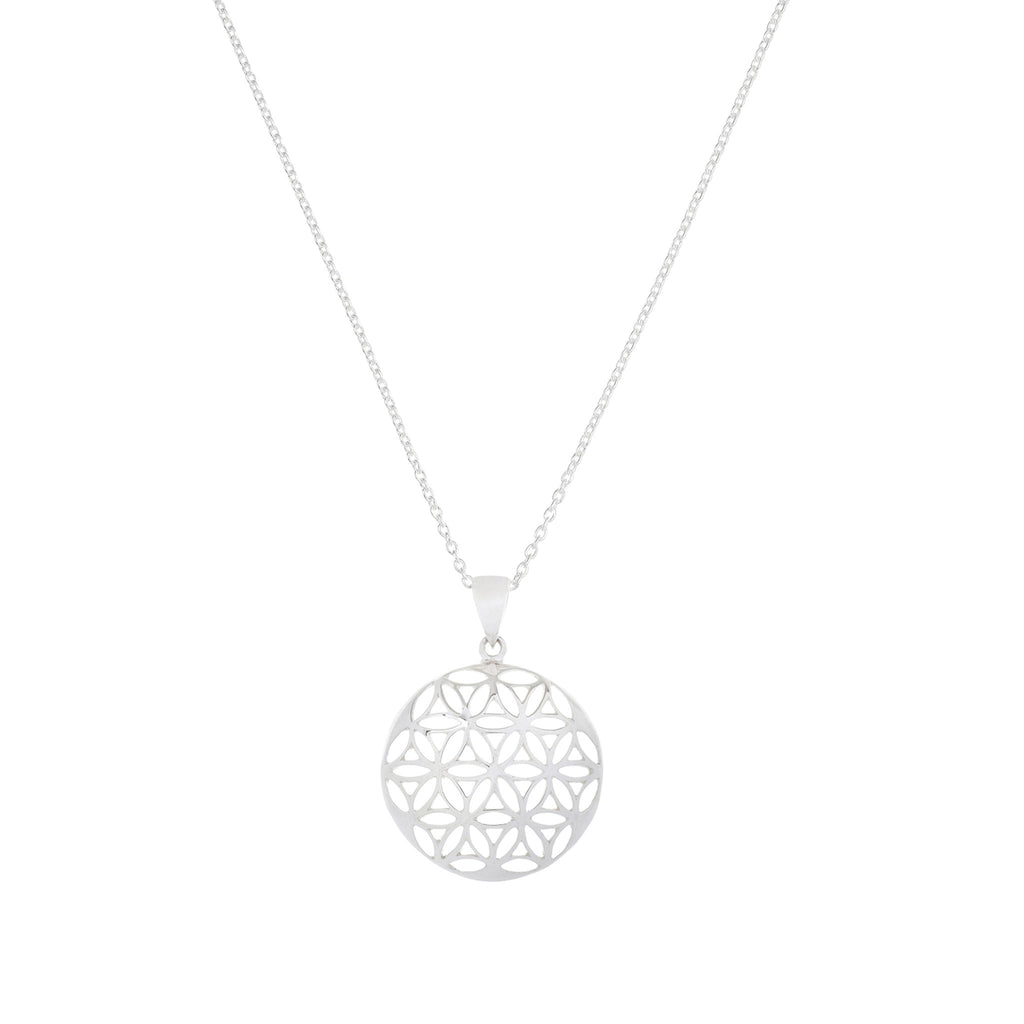 Silver Flower Design Embellished Domed Pendant