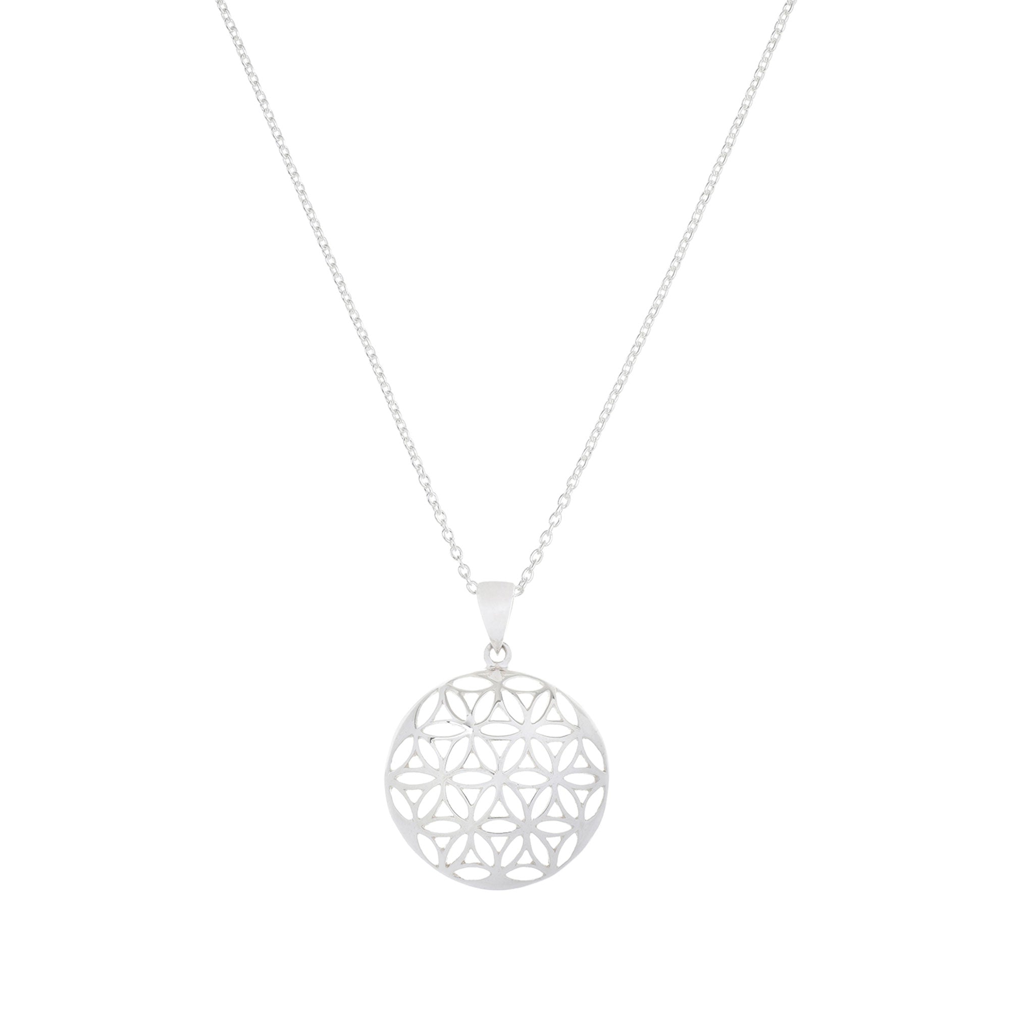 Silver Flower Design Embellished Domed Pendant