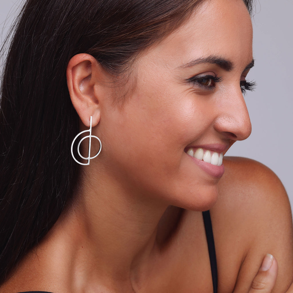 Silver Geometric Shaped Stud Earrings
