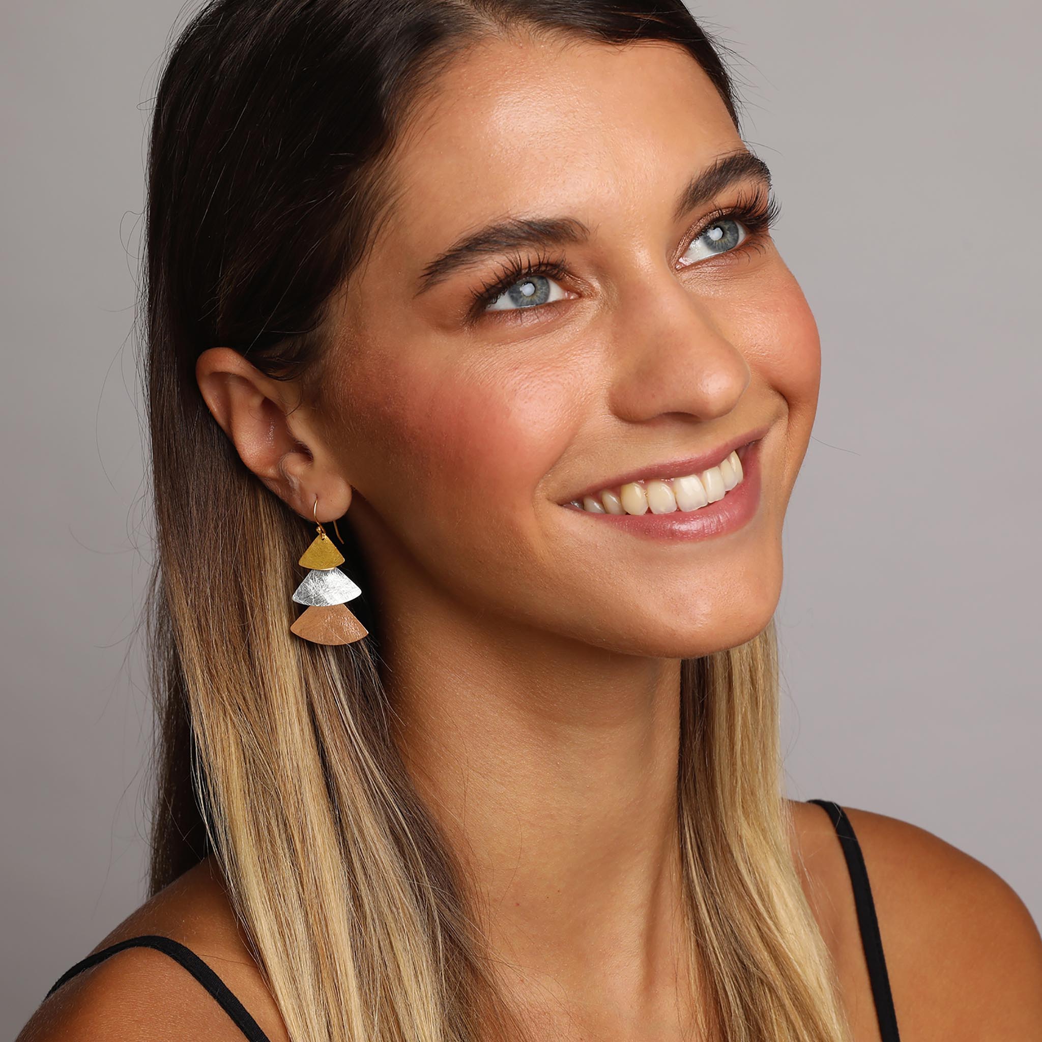 Silver, Yellow-Gold and Rose-Gold Three Plain Triangles Earrings