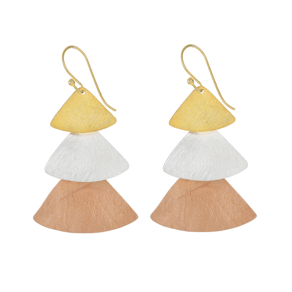 Silver, Yellow-Gold and Rose-Gold Three Plain Triangles Earrings