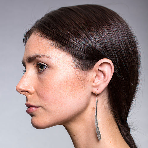 Silver Grass Blade Long Earrings