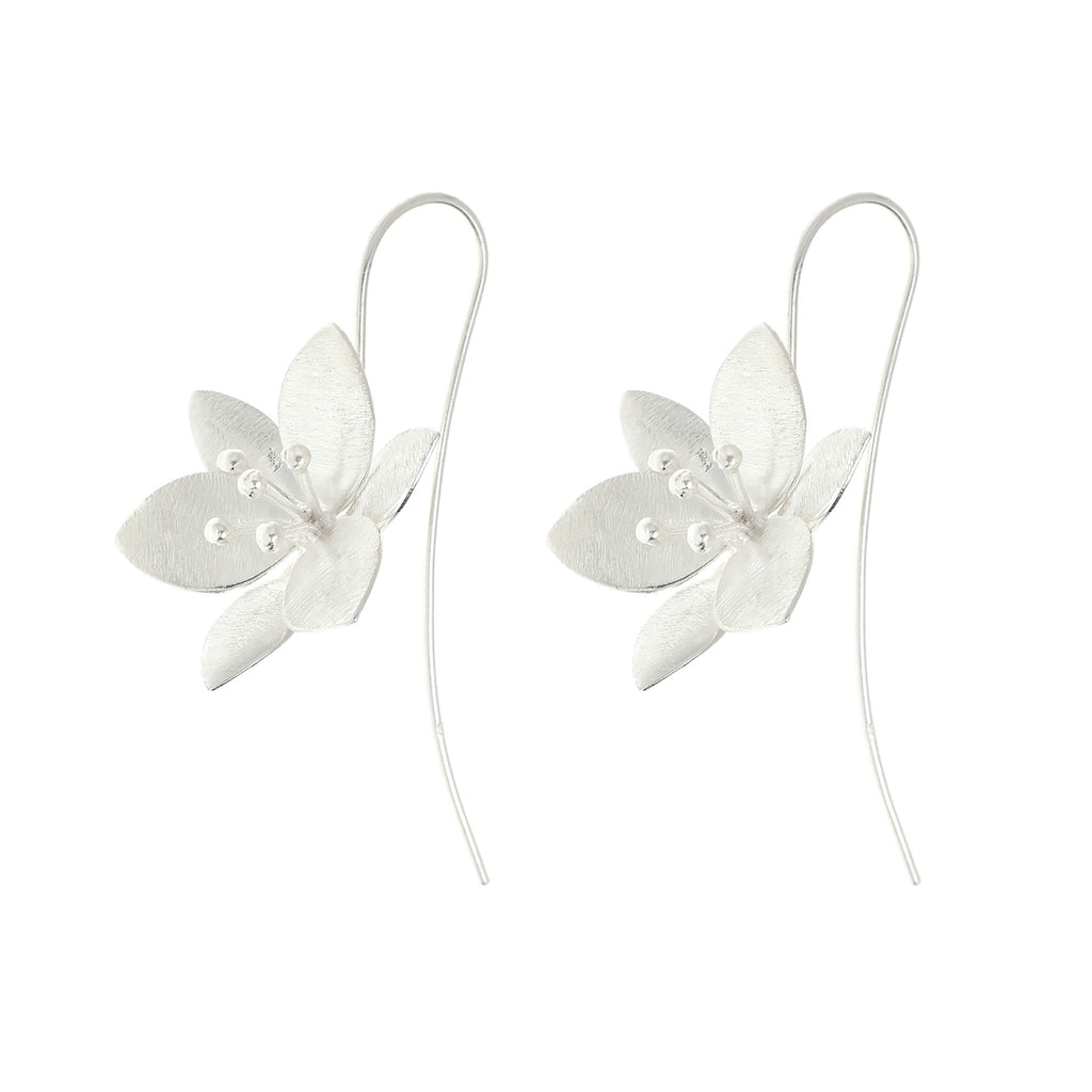 Silver Grass Lily Flower Earrings