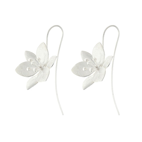 Silver Grass Lily Flower Earrings