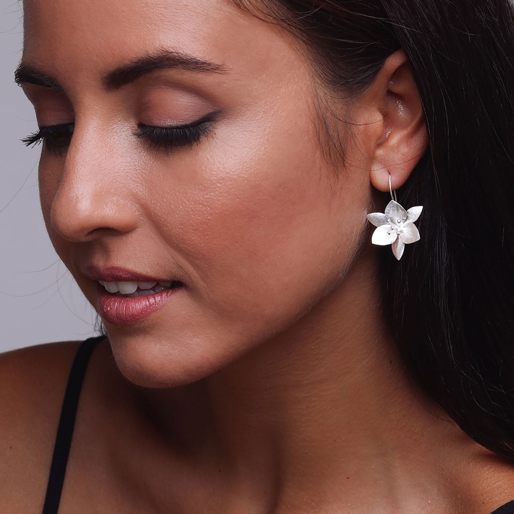 Silver Grass Lily Flower Earrings