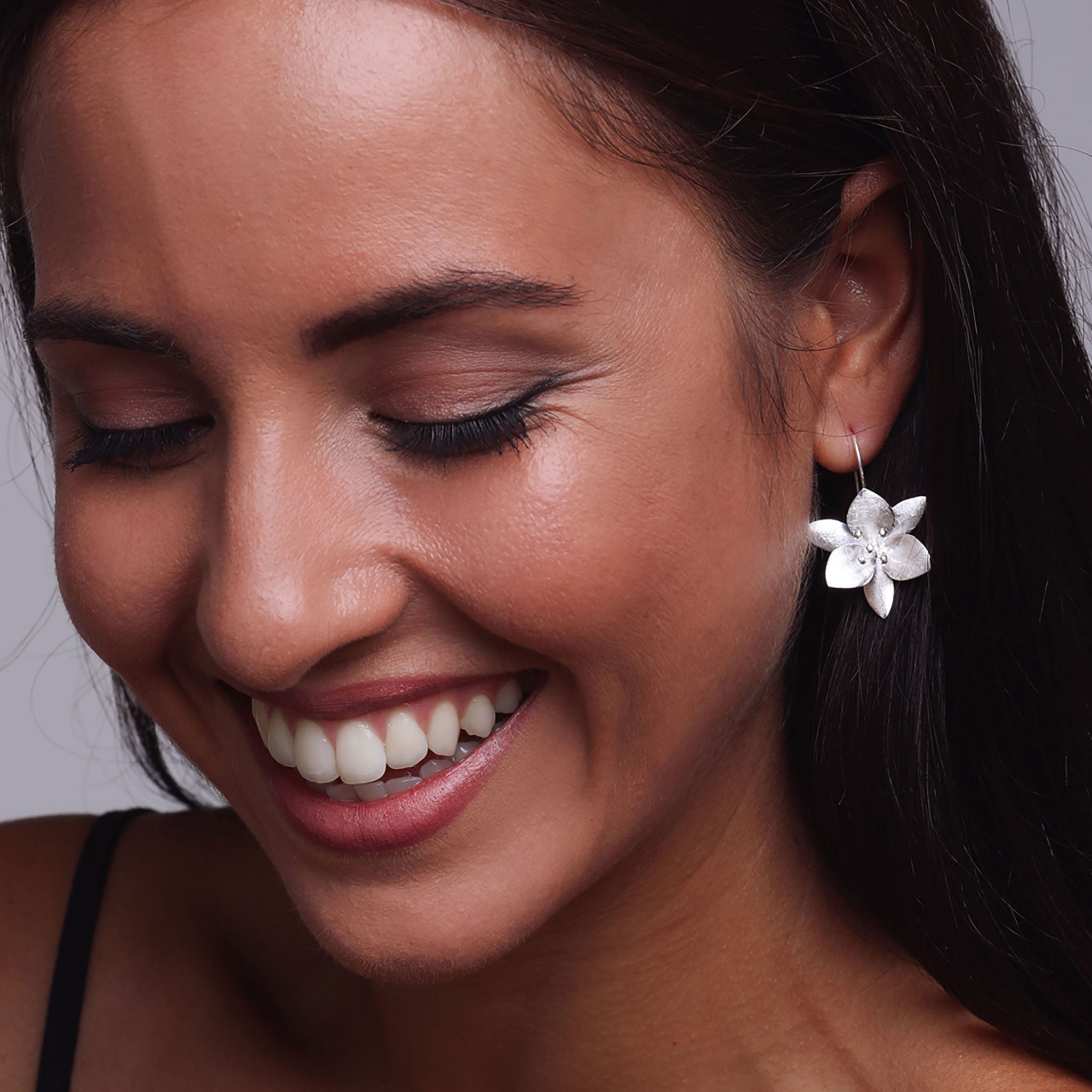 Silver Grass Lily Flower Earrings
