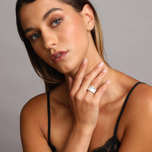 Silver Hammered Plain Band Ring