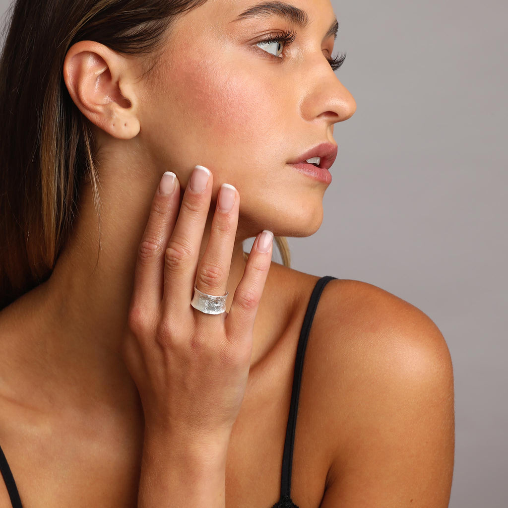 Silver Hammered Plain Band Ring