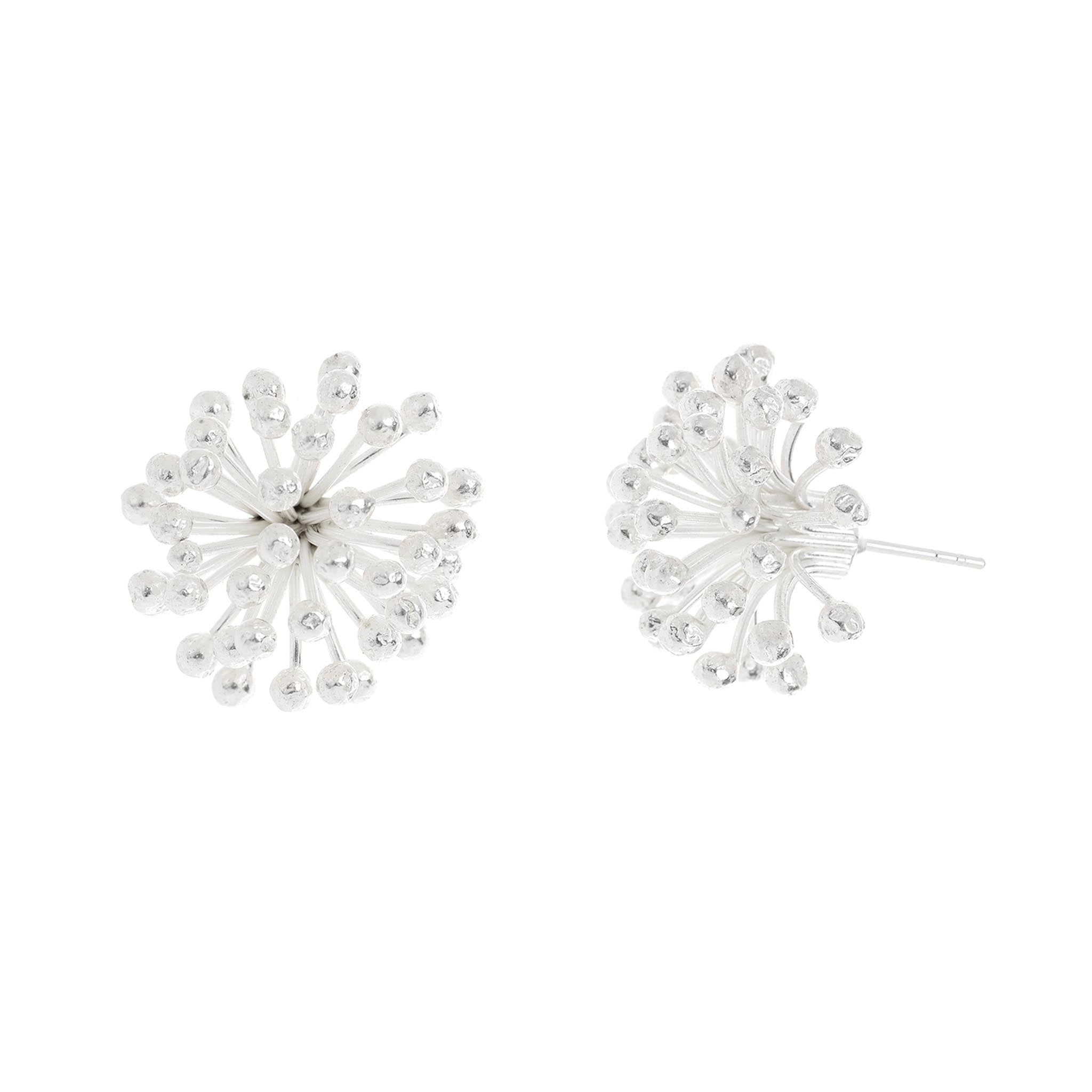 Silver Large Clover Flower Stud Earrings