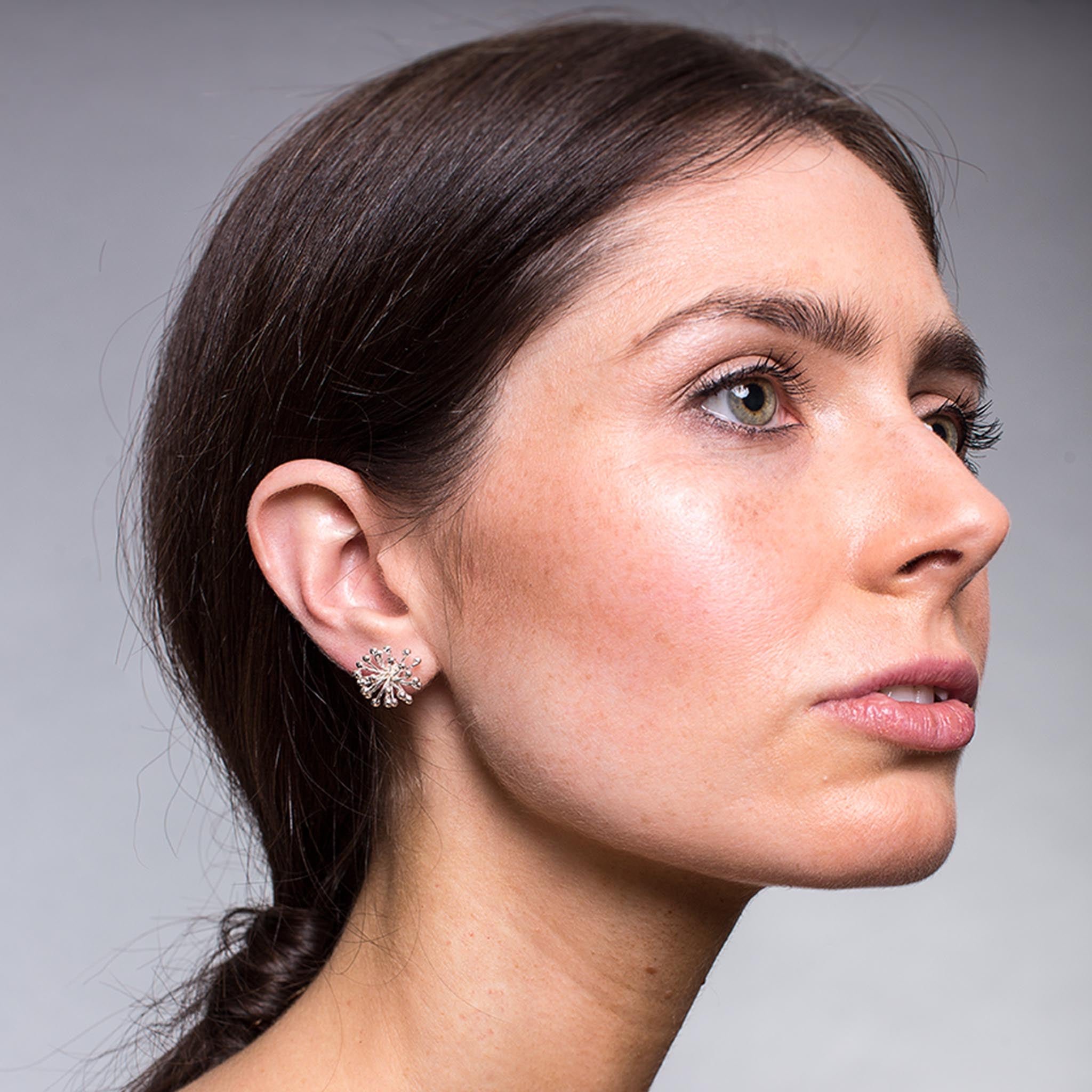 Silver Large Clover Flower Stud Earrings