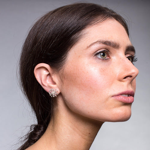 Silver Large Clover Flower Stud Earrings