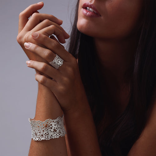 Silver Large Coral Bangle