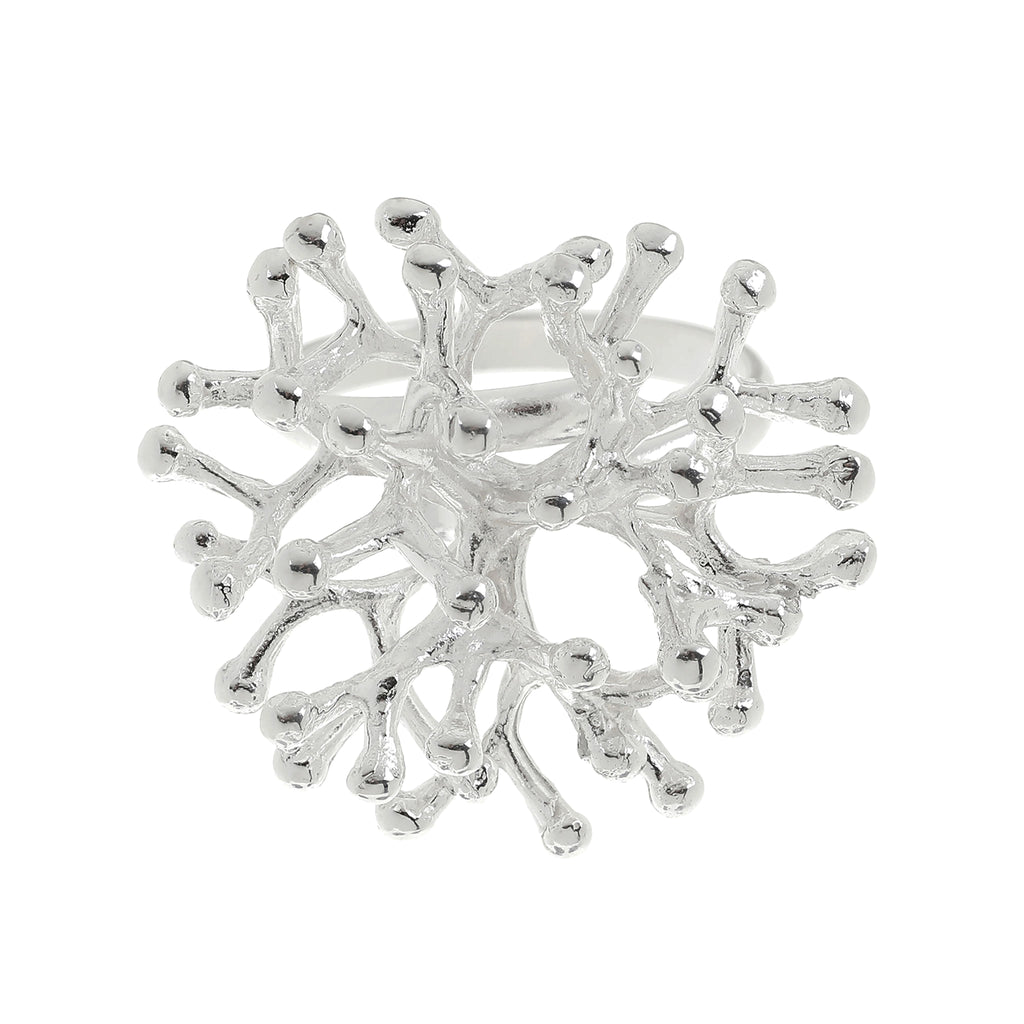 Silver Large Coral Branch Adjustable Ring