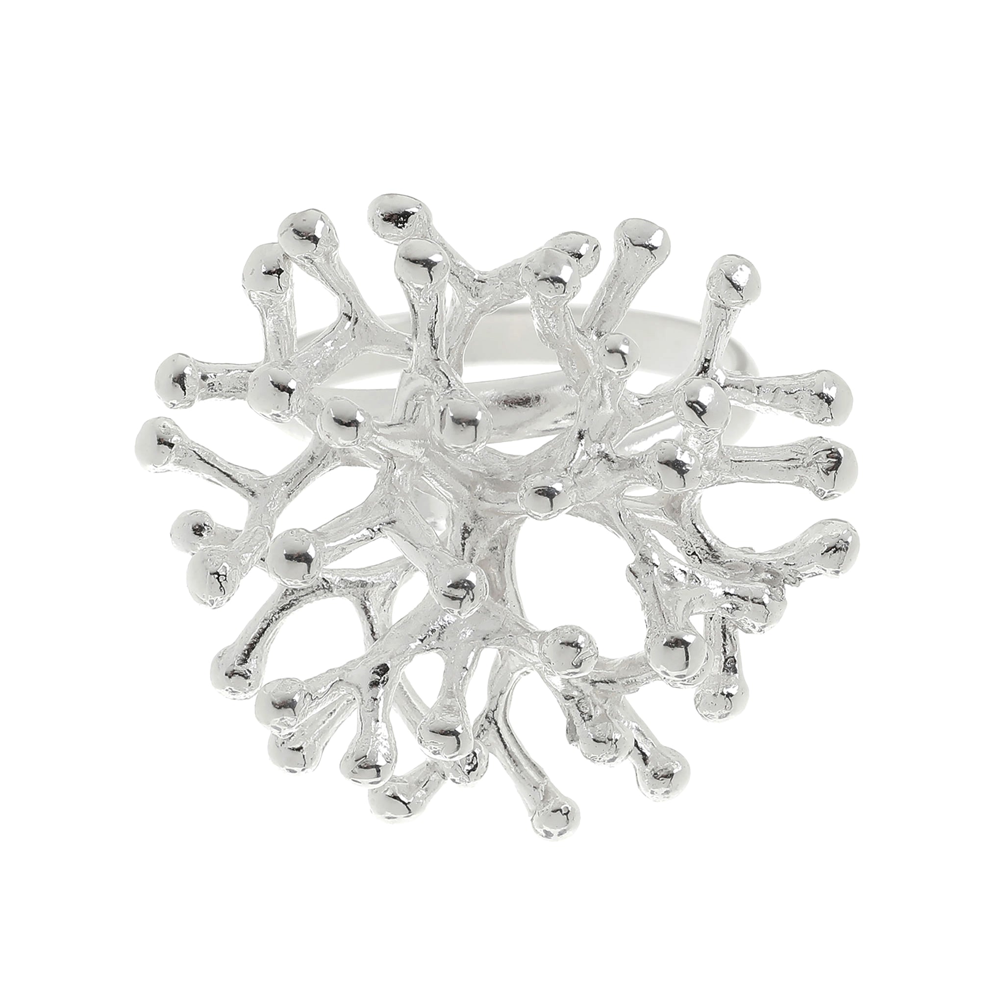 Silver Large Coral Branch Adjustable Ring