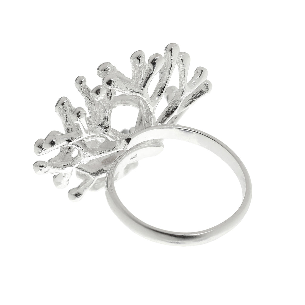 Silver Large Coral Branch Adjustable Ring
