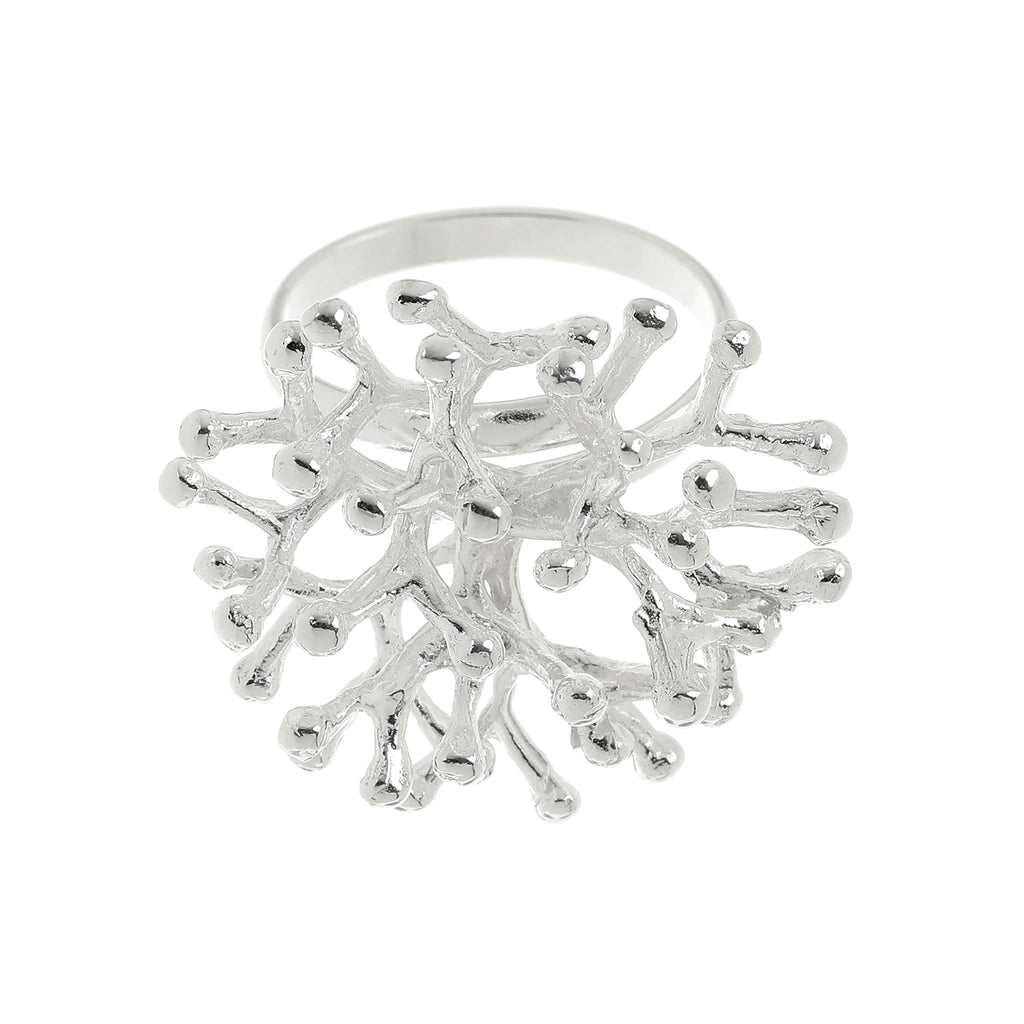 Silver Large Coral Branch Adjustable Ring
