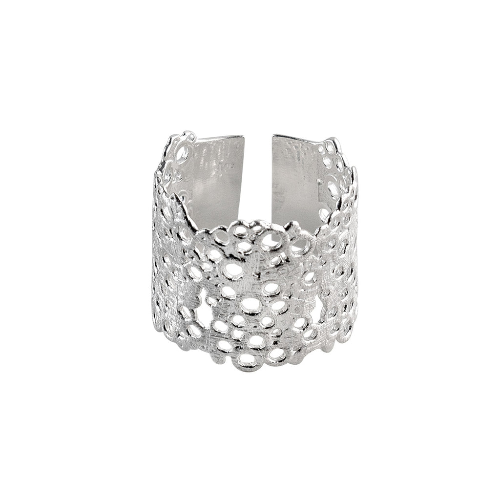 Silver Large Coral Open Ring