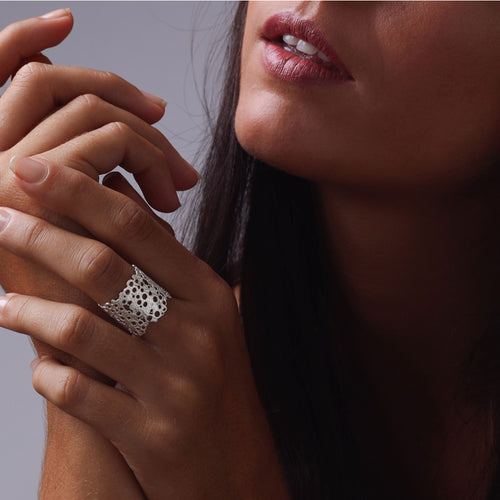 Silver Large Coral Open Ring