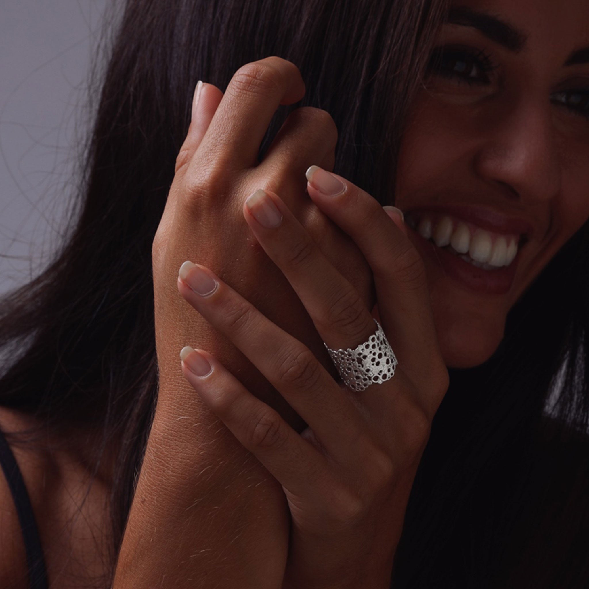 Silver Large Coral Open Ring