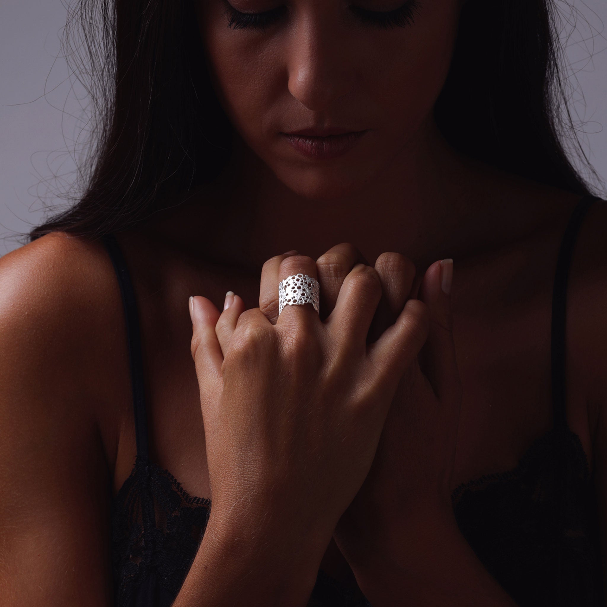 Silver Large Coral Open Ring