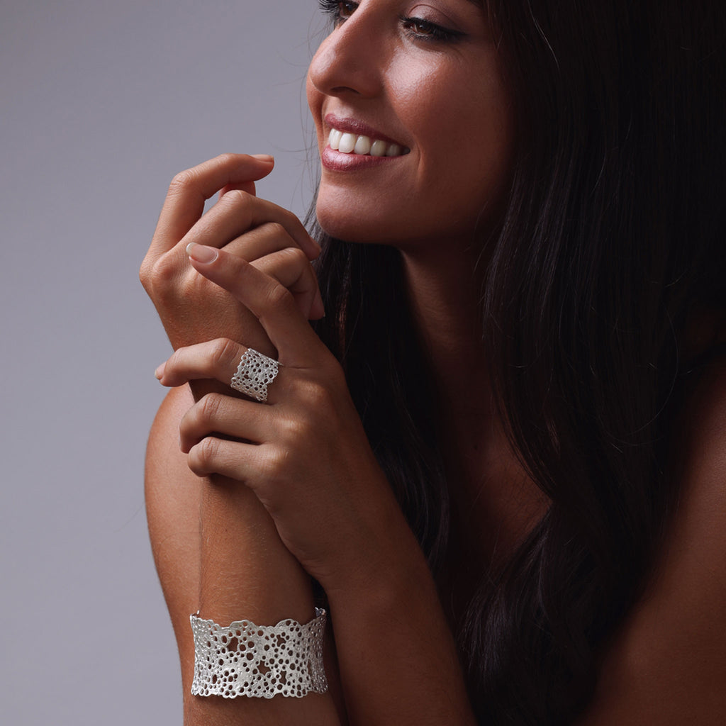 Silver Large Coral Open Ring