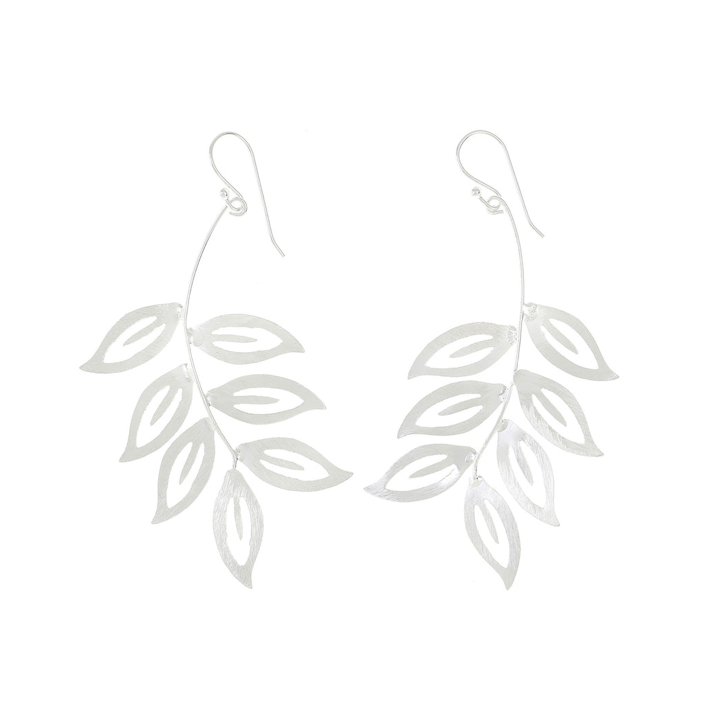 Silver Large Detailed Leaves Earrings