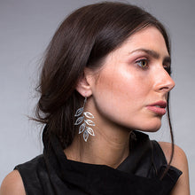 Load image into Gallery viewer, Silver Large Detailed Leaves Earrings