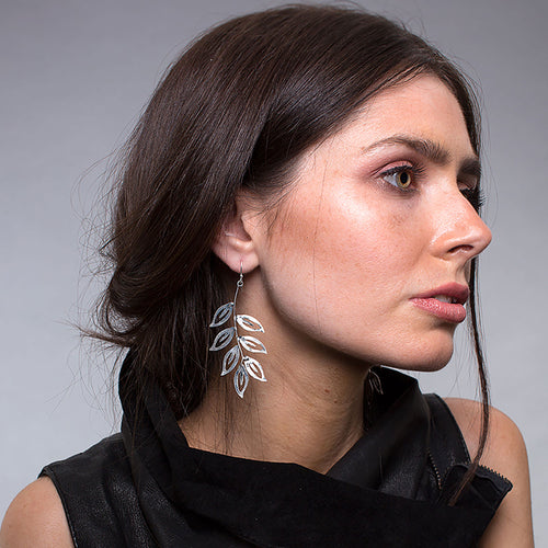 Silver Large Detailed Leaves Earrings