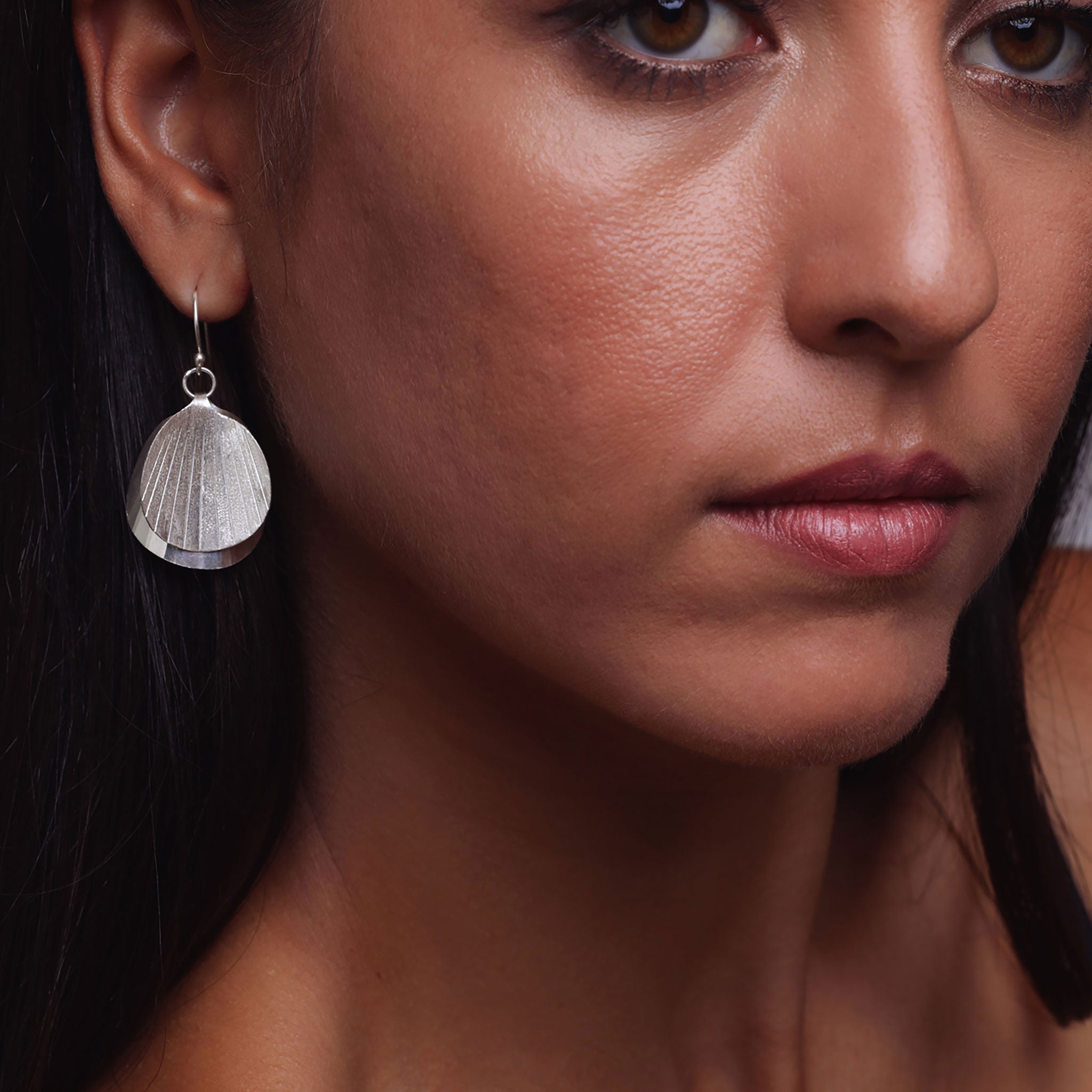 Silver Large Double Shell Earrings